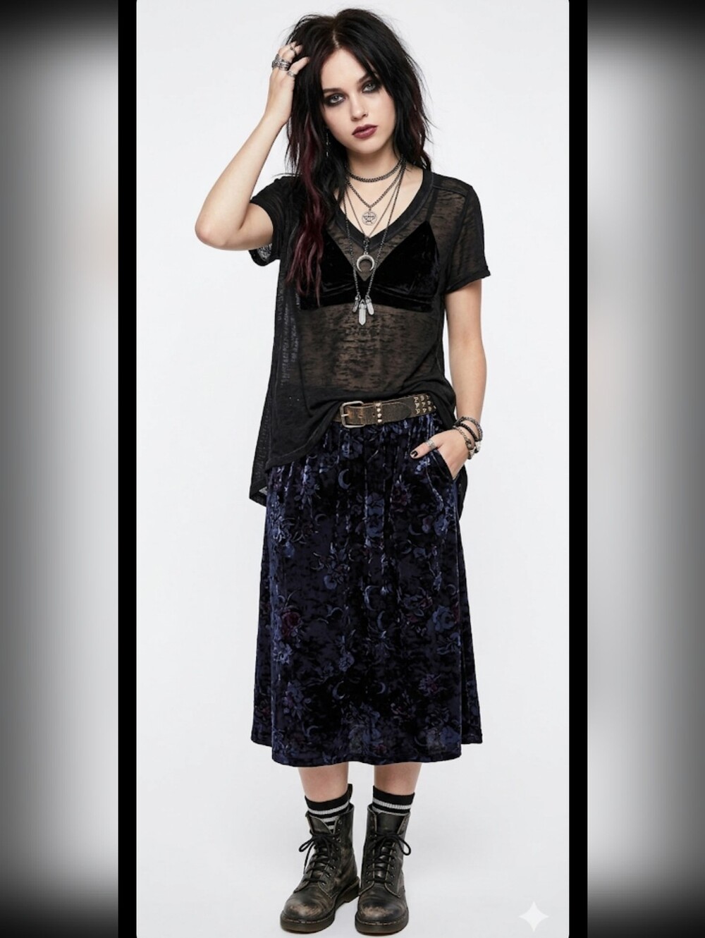Rock & Republic Sheer Burnout Tee T Shirt XS Gothic Whimsigoth Beach Grunge #585